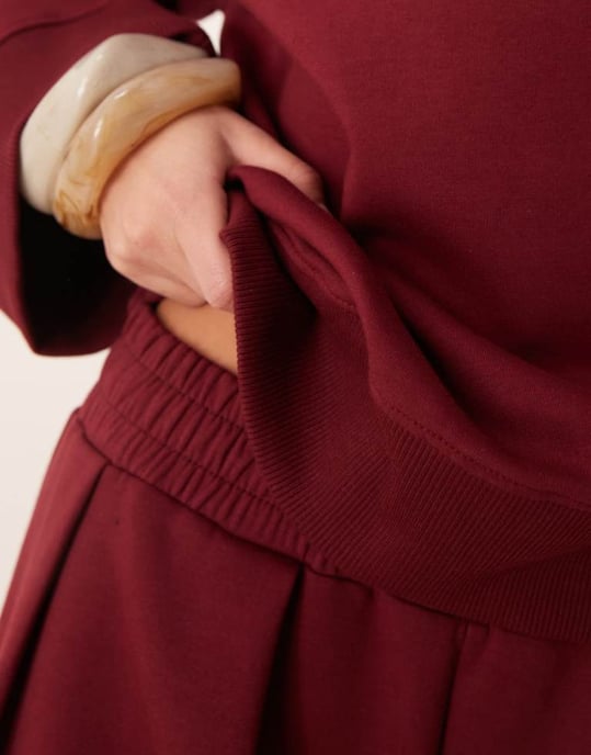 ASOS DESIGN interlock oversized crew neck top in burgundy co-ord - Image 4
