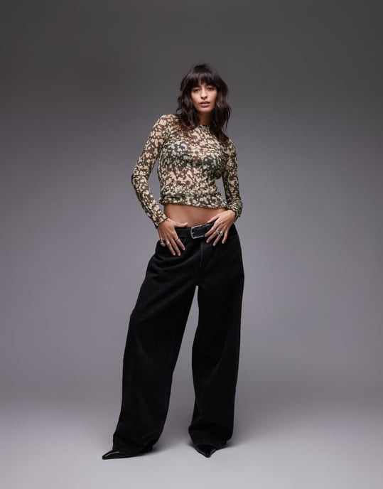 Topshop crinkle blurred abstract print long sleeve top in multi - Image 2