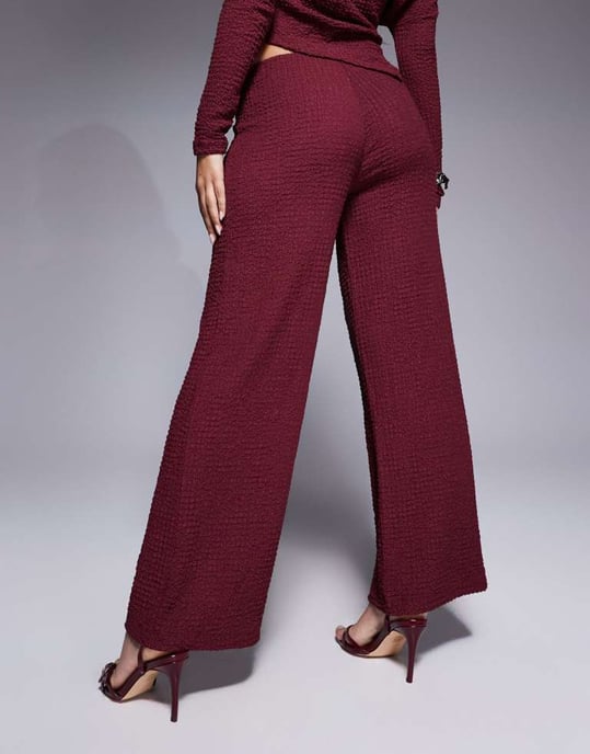 ASOS DESIGN co-ord textured wide leg trouser in burgundy - Image 4