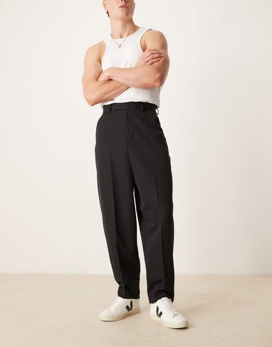 ASOS DESIGN smart baggy balloon fit trousers in black - Image 1
