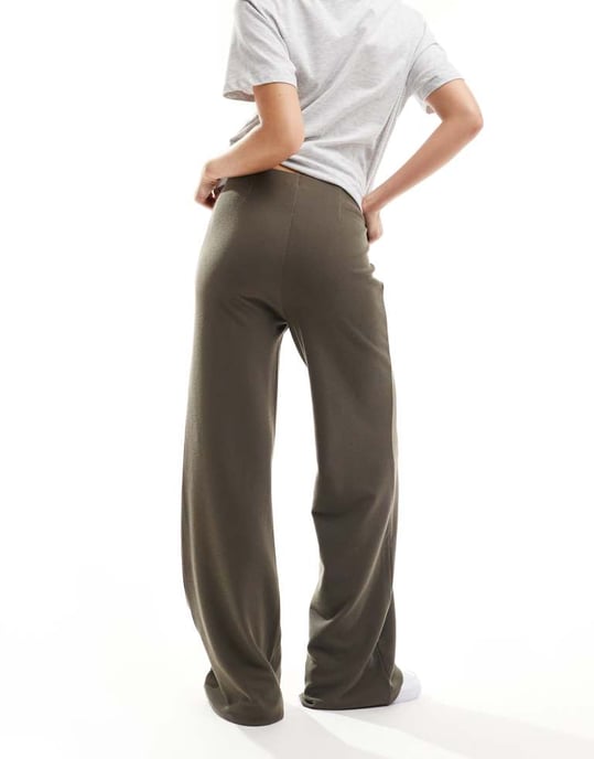 ASOS DESIGN wide leg heavyweight rib trouser in grey - Image 2