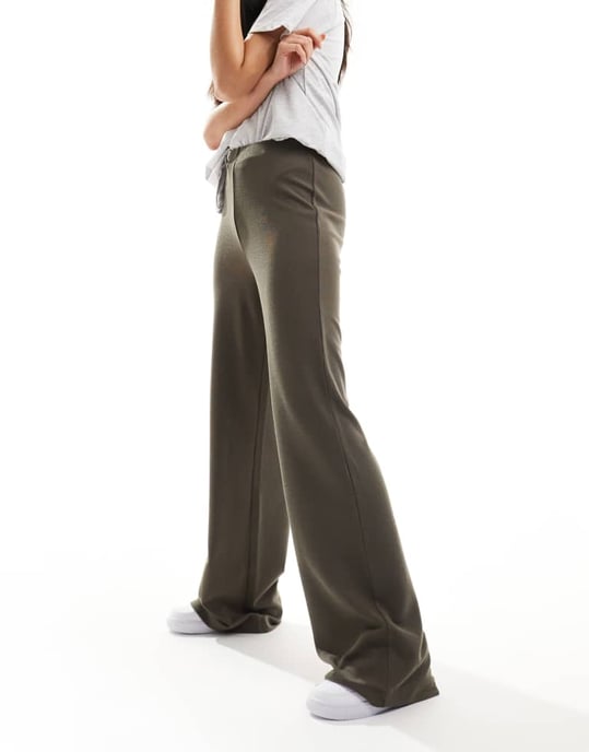 ASOS DESIGN wide leg heavyweight rib trouser in grey - Image 3