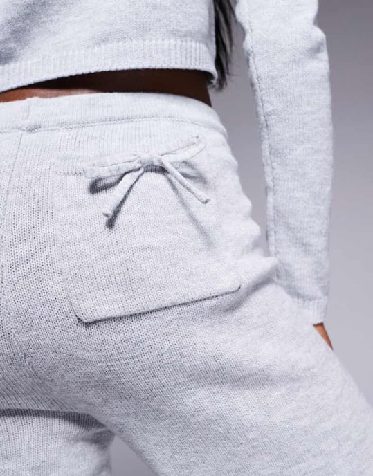 Kaiia exclusive knitted bow detail wide leg trousers co-ord in light grey - Image 2