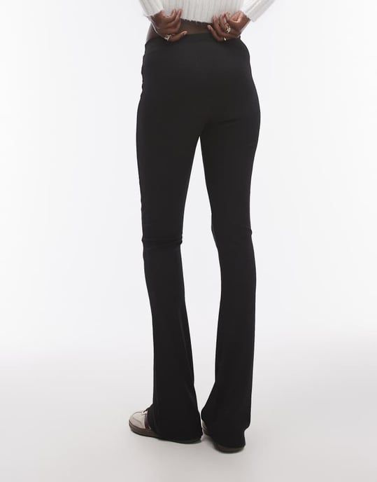 Topshop Tall skinny rib flared trouser in black - Image 2