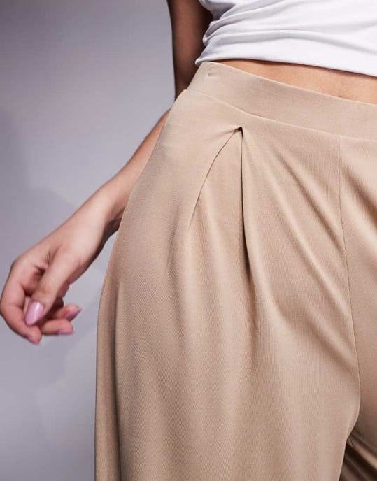 ASOS DESIGN co-ord soft handle pleated wide leg trousers in stone - Image 3