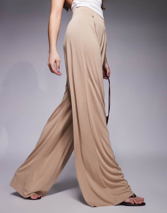ASOS DESIGN co-ord soft handle pleated wide leg trousers in stone - Image 4