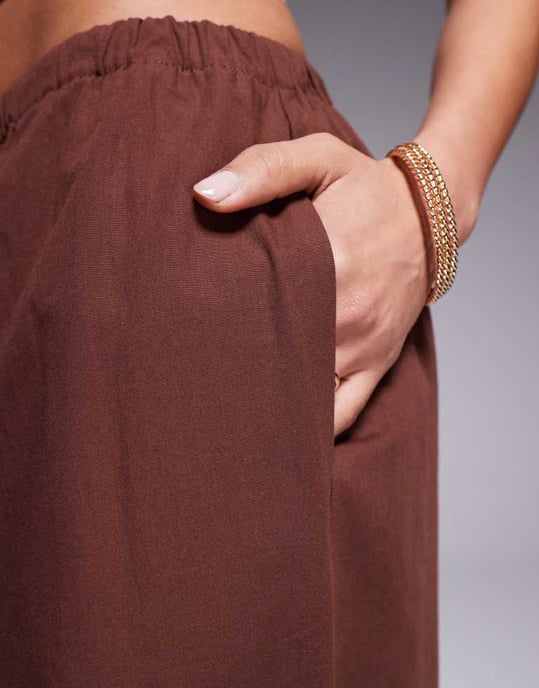 ASOS DESIGN wide leg trouser co-ord in brown - Image 3