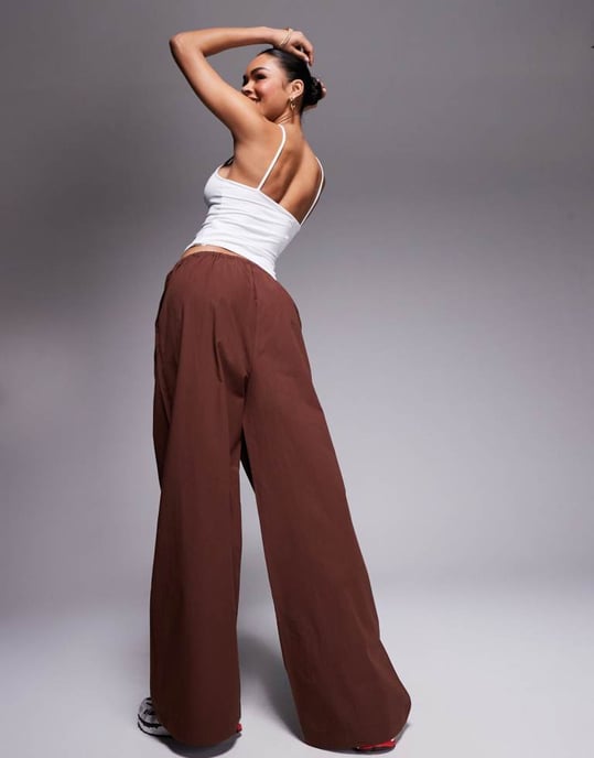 ASOS DESIGN wide leg trouser co-ord in brown - Image 4