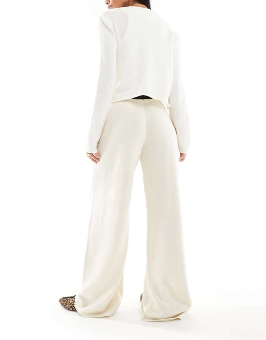 Miss Selfridge chocolate contrast waistband wide leg knitted trouser - Image 2