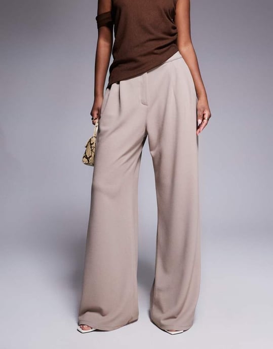 ASOS DESIGN pleat front wide leg trouser in stone - Image 2