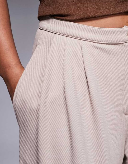 ASOS DESIGN pleat front wide leg trouser in stone - Image 3