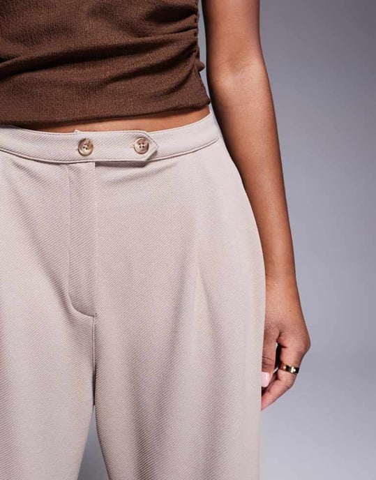 ASOS DESIGN pleat front wide leg trouser in stone - Image 4