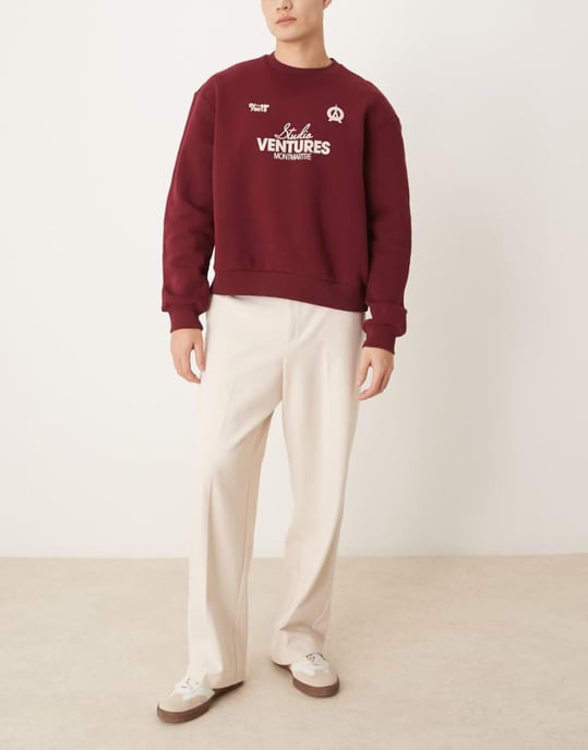 ASOS DESIGN smart wide leg trousers with side piping in stone - Image 1
