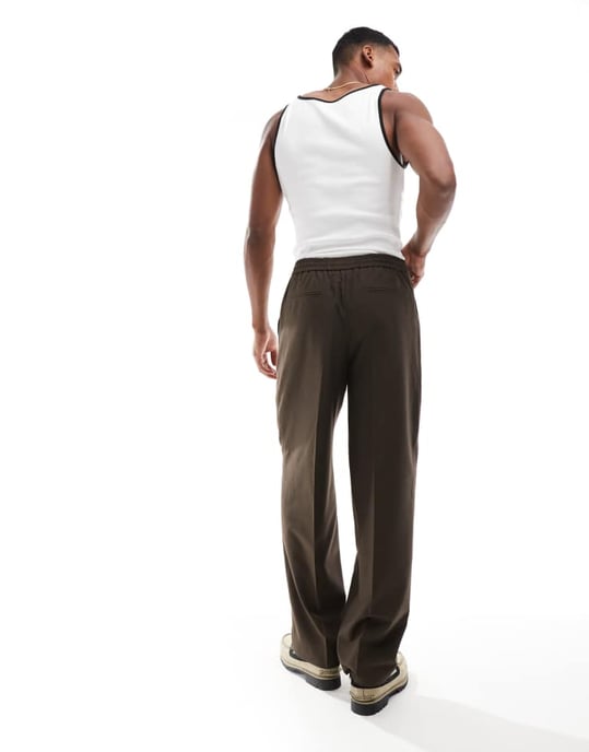 ASOS DESIGN pull on smart wide leg trousers in dark brown - Image 3