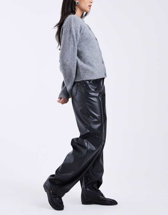 ASOS DESIGN high rise faux leather barrel leg trouser in black - Image 2