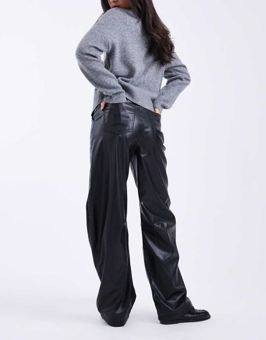 ASOS DESIGN high rise faux leather barrel leg trouser in black - Image 3