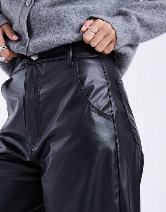 ASOS DESIGN high rise faux leather barrel leg trouser in black - Image 4