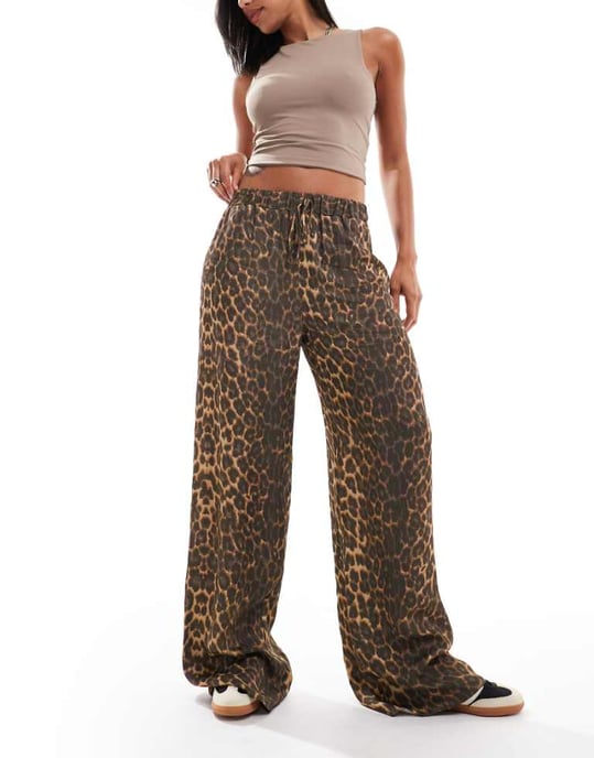 ASOS DESIGN satin wide leg trouser in leopard print - Image 1