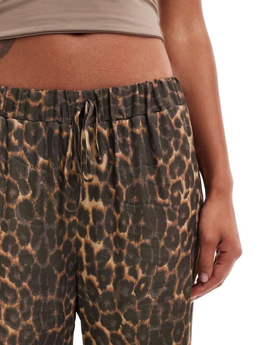 ASOS DESIGN satin wide leg trouser in leopard print - Image 3