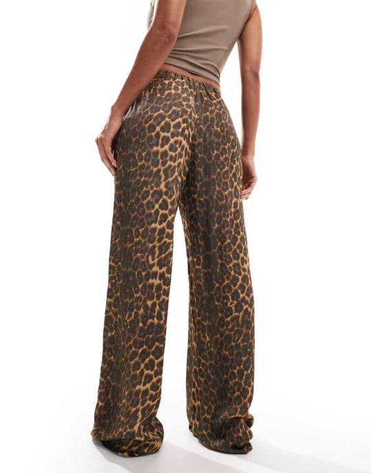 ASOS DESIGN satin wide leg trouser in leopard print - Image 4