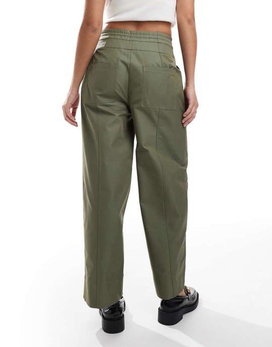 ASOS DESIGN barrel trousers with seam detail in khaki - Image 2
