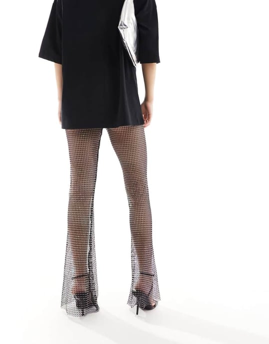 ASOS DESIGN fishnet hotfix flare trousers in black - Image 2