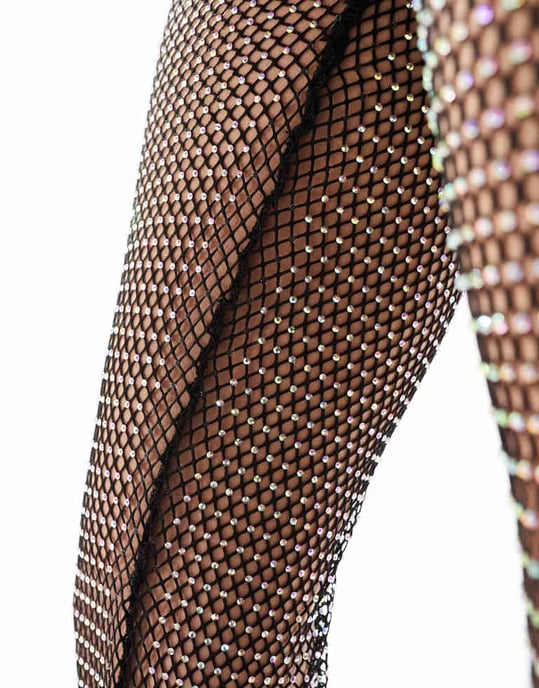 ASOS DESIGN fishnet hotfix flare trousers in black - Image 3