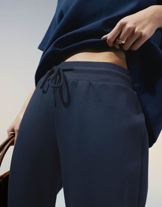 ASOS DESIGN co-ord interlock flared jogger in navy - Image 2