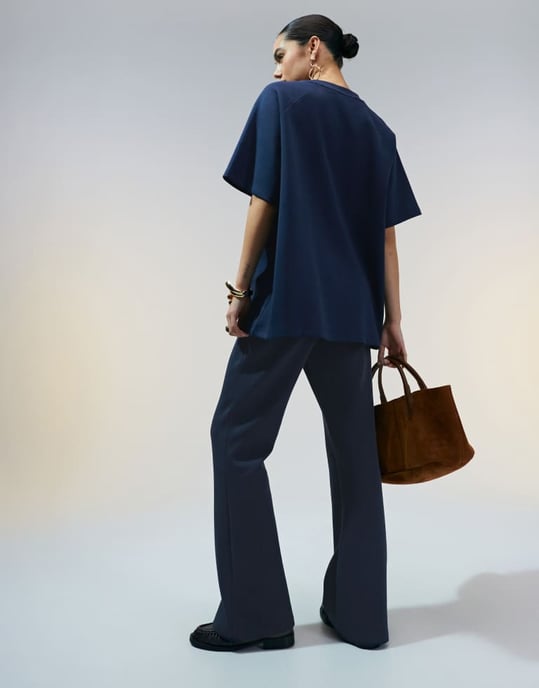ASOS DESIGN co-ord interlock flared jogger in navy - Image 3