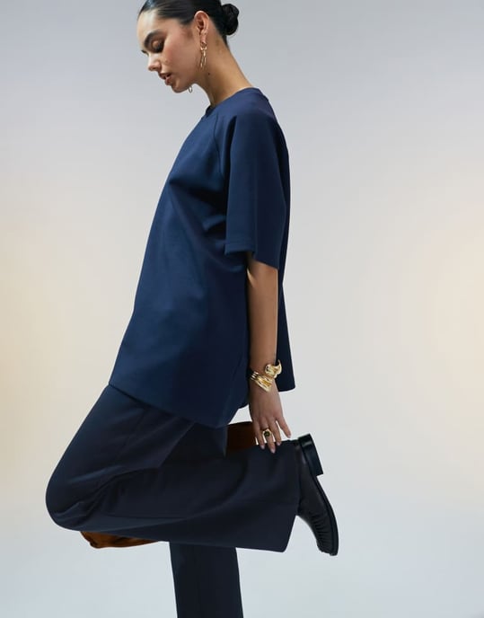 ASOS DESIGN co-ord interlock flared jogger in navy - Image 4