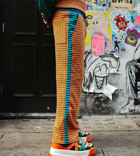 Labelrail x OliBrom straight leg joggers in orange and green constrast stripe co-ord - Image 1