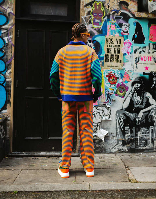 Labelrail x OliBrom straight leg joggers in orange and green constrast stripe co-ord - Image 3