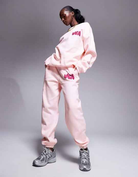 Weekend Collective co-ord bubble graphic cuffed jogger in pink - Image 1
