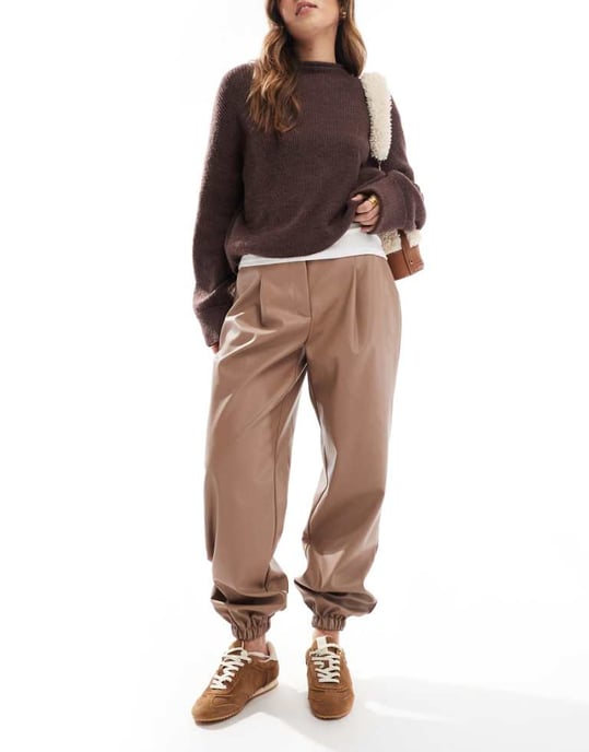 ASOS DESIGN faux leather jogger in mink - Image 1