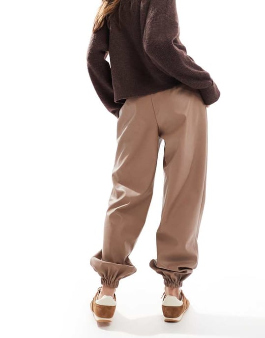 ASOS DESIGN faux leather jogger in mink - Image 4