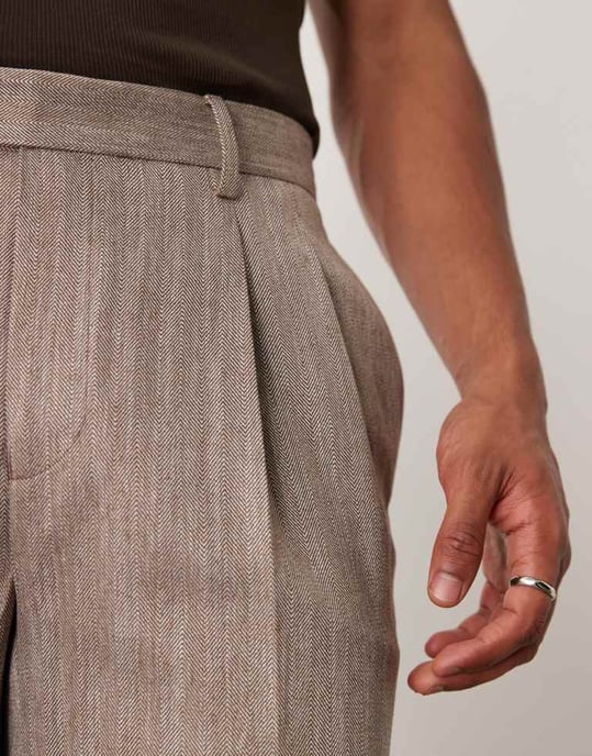 ASOS DESIGN straight leg suit trousers in light brown herringbone - Image 2