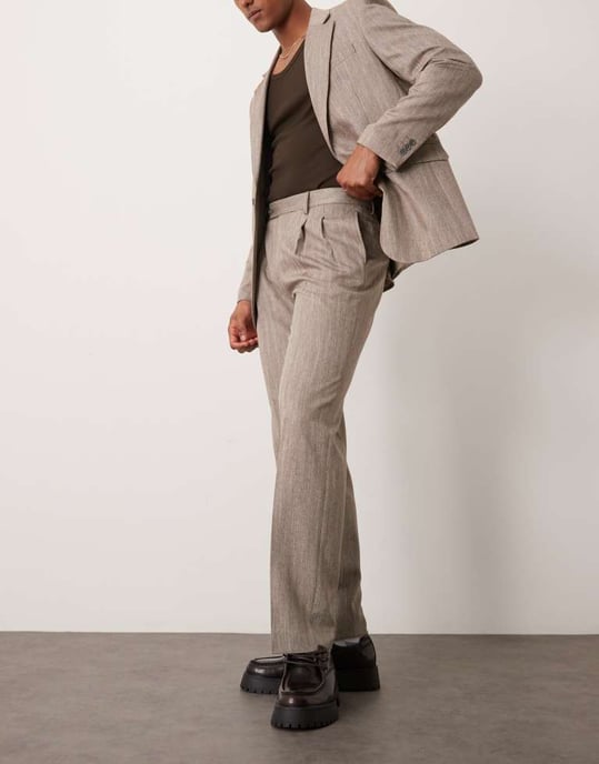 ASOS DESIGN straight leg suit trousers in light brown herringbone - Image 3