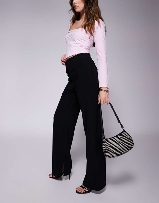 ASOS DESIGN high waist straight leg trouser with side split in black - Image 4