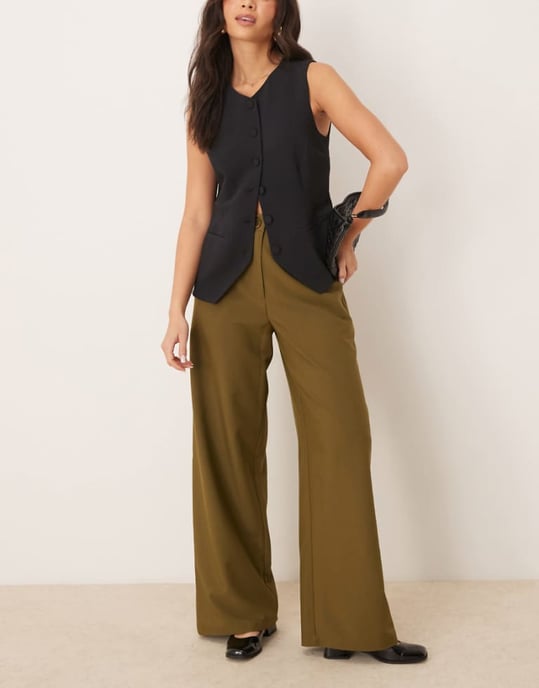 ASOS DESIGN tailored relaxed straight leg trousers in Olive - Image 1