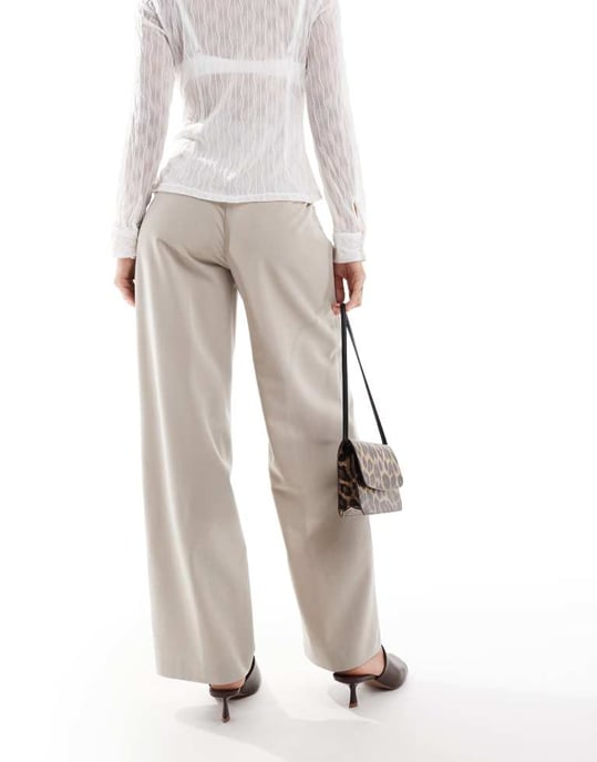 Miss Selfridge tailored fold over waistband trouser in stone - Image 2