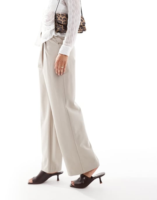 Miss Selfridge tailored fold over waistband trouser in stone - Image 3
