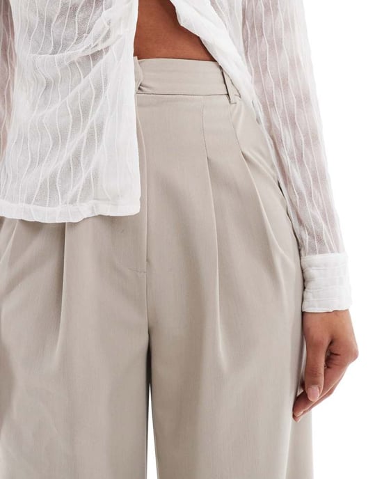 Miss Selfridge tailored fold over waistband trouser in stone - Image 4