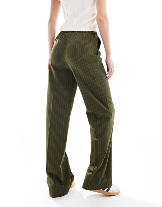ASOS DESIGN Tall tailored pull on trousers in olive stripe - Image 3
