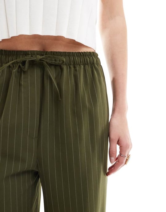 ASOS DESIGN Tall tailored pull on trousers in olive stripe - Image 4