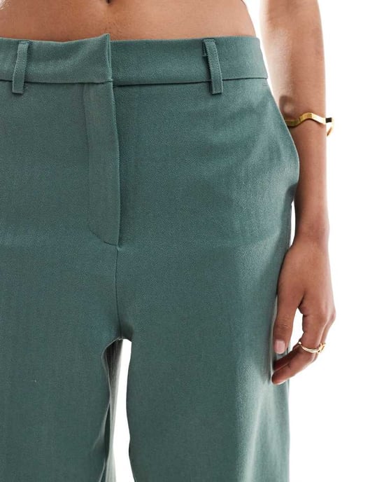 Vero Moda tailored herringbone wide leg co-ord trousers in dark forest green - Image 3