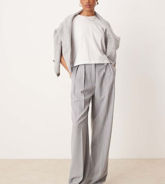 ASOS DESIGN Tall tailored wide leg trousers with pleat detail in grey stripe - Image 1