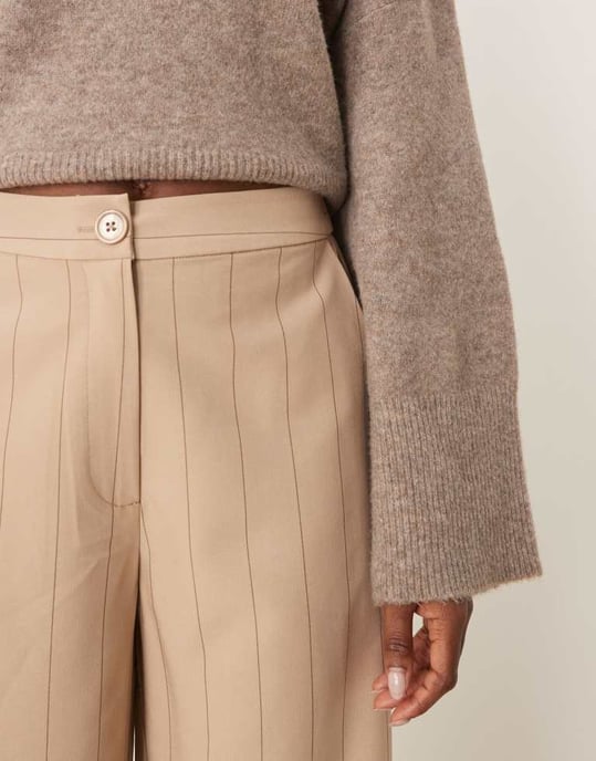 ASOS DESIGN tailored relaxed straight leg trousers in taupe stripe - Image 4