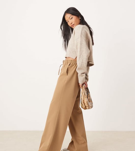 ASOS DESIGN Petite tailored pull on trousers in camel - Image 1