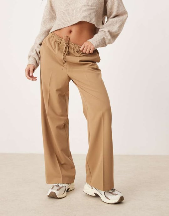 ASOS DESIGN Petite tailored pull on trousers in camel - Image 2