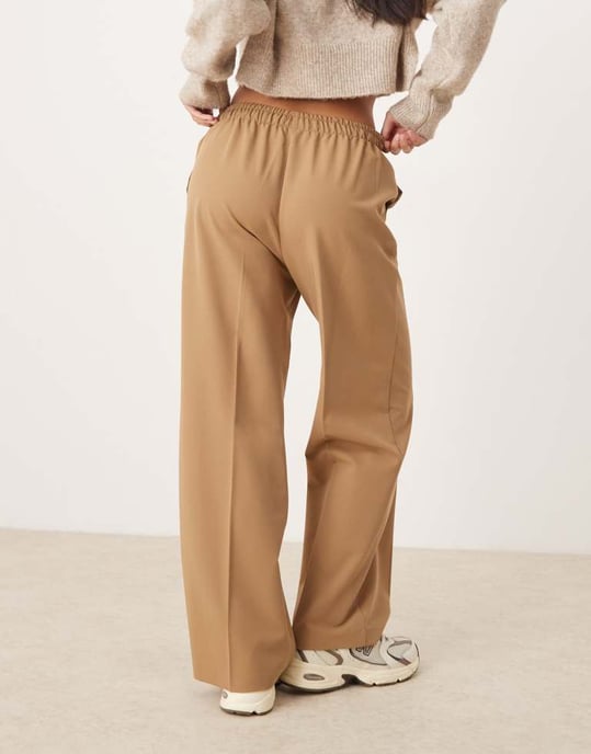 ASOS DESIGN Petite tailored pull on trousers in camel - Image 3